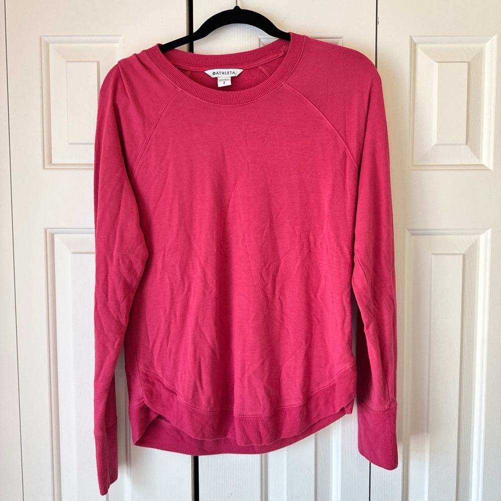 Athleta Mindset Sweatshirt Womens Small Pink Raglan Sleeve Pullover Crew Neck